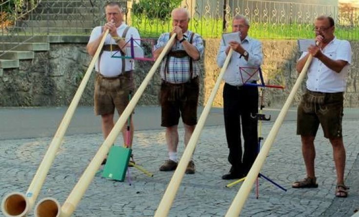 Die Alphornbläser spielen in Grünburg. Foto: Landesmusikschule