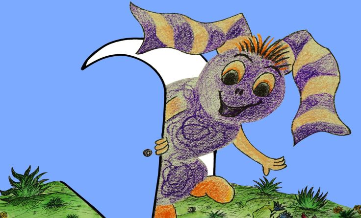 In Molln lädt der lila Guga Kinder dazu ein, beim Theater mitzuspielen.