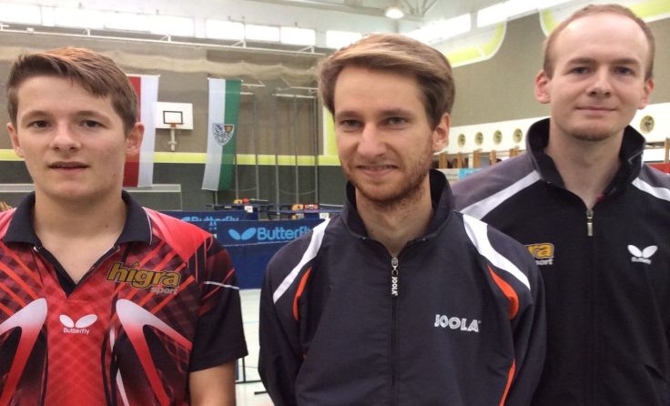 Die Tischtennis-Spieler Felix Waibel, Alex Kammerer und Martin Waibel (v. l.)