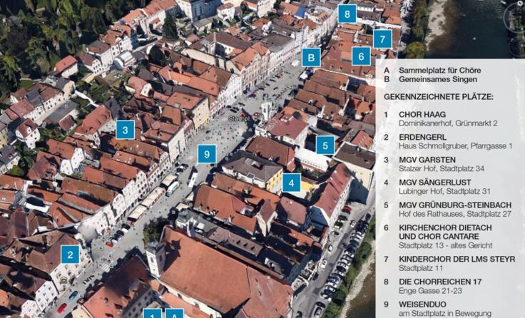Stadtplatz in Steyr - mit allen Plätzen wo Chöre singen