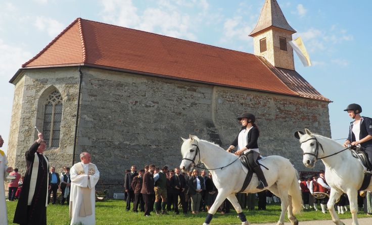 Auch nicht alltäglich: Der Segen für die Pferde von Bischof Manfred Scheuer. Foto: FF 