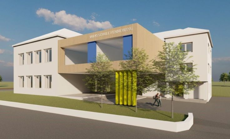 Der Innenhof der Volksschule wird überbaut. Visualisierung: Gemeinde/Architekt