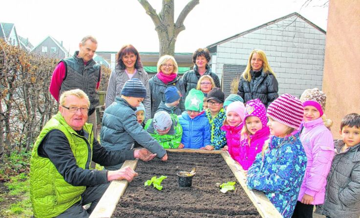 Mit großer Freude wurde das Hochbeet im Kindergarten Freindorf bepflanzt.