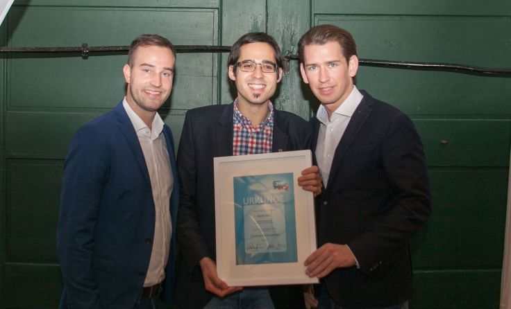 V.l.: Generalsekretär Stefan Schnöll, David Süß und Außenminister Sebastian Kurz.