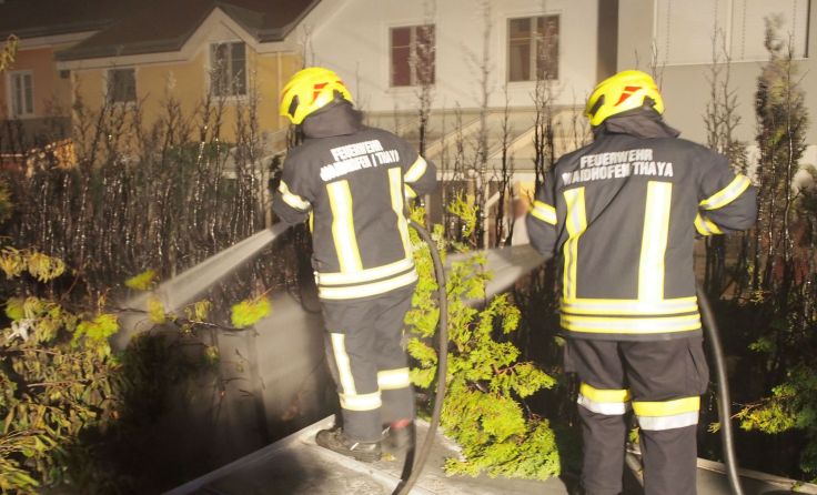 Die Einsatzkräfte löschten die brennende Hecke.