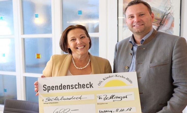 Geschäftsführer Jürgen Humer und Ulla Pehböck, Obfrau Kinderkrebshilfe Foto: Zellinger GmbH