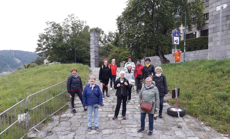 Die Gruppe des SeniDie Gruppe des Seniorenbundes Walding wartet auf den Donaubus. Foto: Grabinger