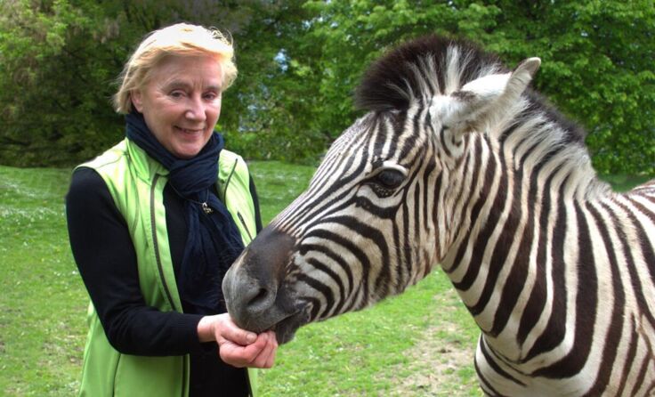 Geli Mair mit einem Zebra. (Foto: Tiergarten Walding)