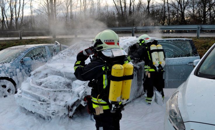 Die FF Steyregg im Einsatz bei einem Fahrzeugbrand Foto: FF Steyregg