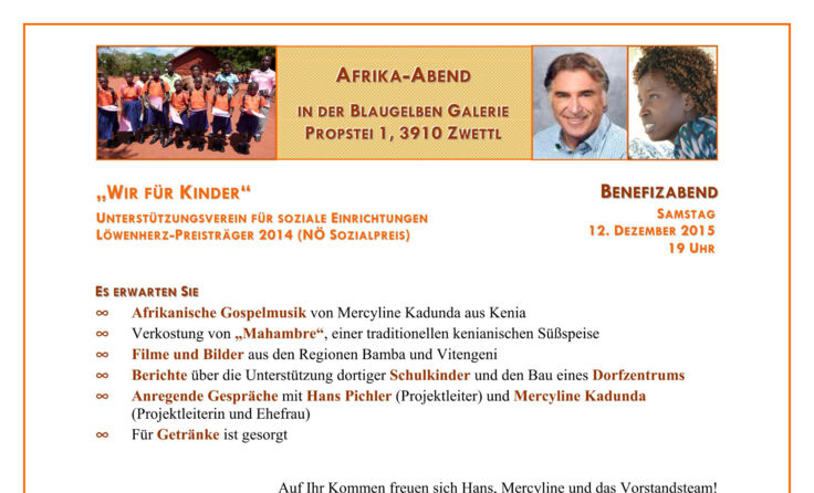 Am dritten Adventsamstag findet der Afrika-Abend in Zwettl statt.