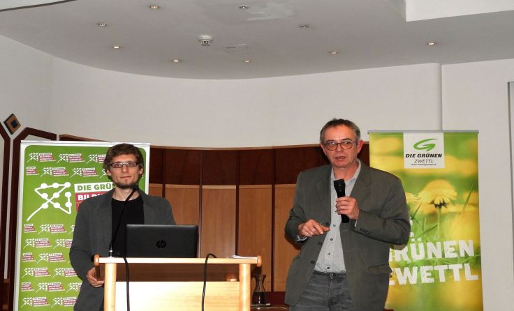Klaus Haslinger (ZAMG) mit Moderator Andreas Piringer Foto: Grüne Zwettl