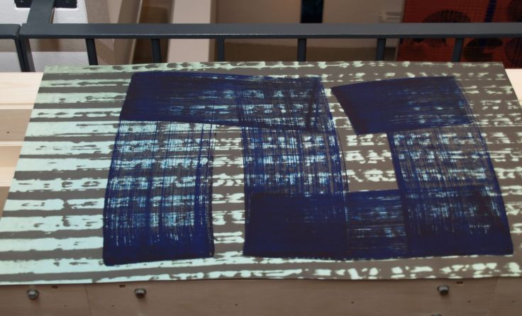 Offsetdruck mit Malerei von Claudia Hirtl Foto: Galerie H