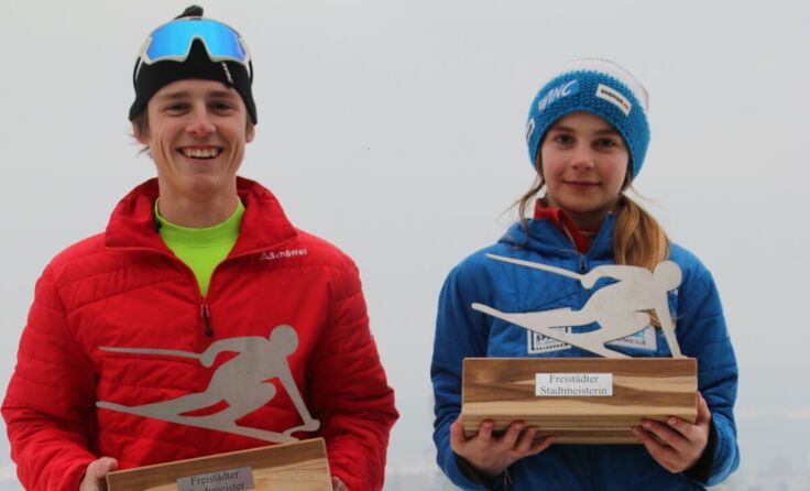 Die beiden Stadtmeister im Schilauf Alpin, Peter Feichtmayr und Greta Winter (Foto: USC Freistadt)
