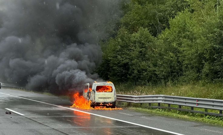 Der brennende Wagen, verletzt wurde niemand. (Foto: C. Stoxreiter)