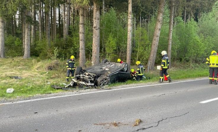 Der Wagen eines 29-Jährigen blieb am Dach liegen. (Foto: FF Reichenthal)