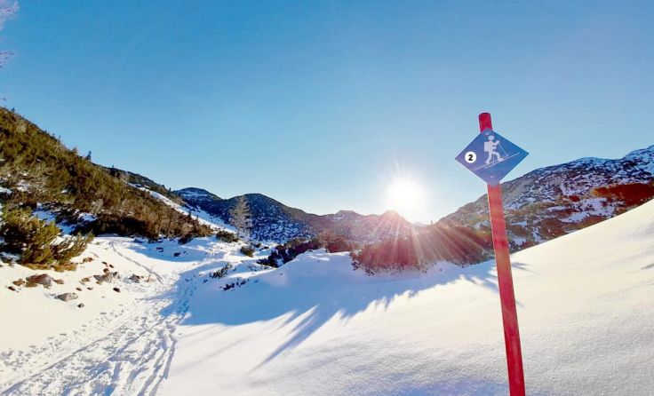 Beschildete Skitourenstrecke am Feuerkogel (Foto: Traunsee Touristik GmbH)