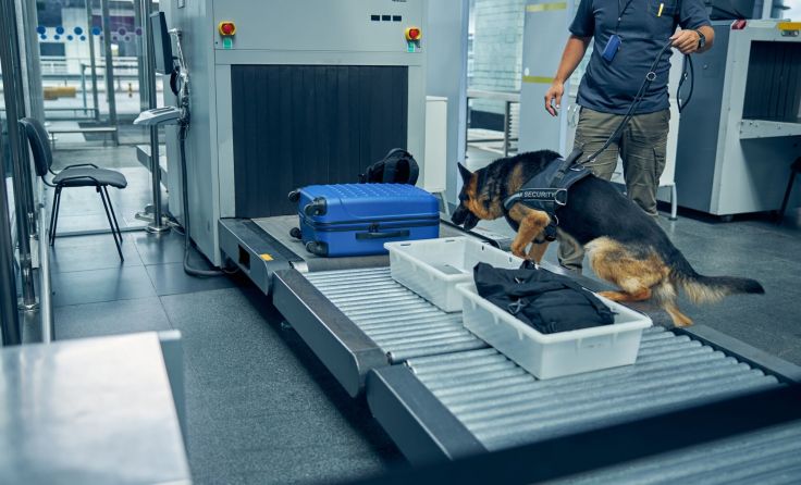 Drogenhund am Flughafen im Einsatz (Foto: Viacheslav Yakobchuk/adobe.stock)