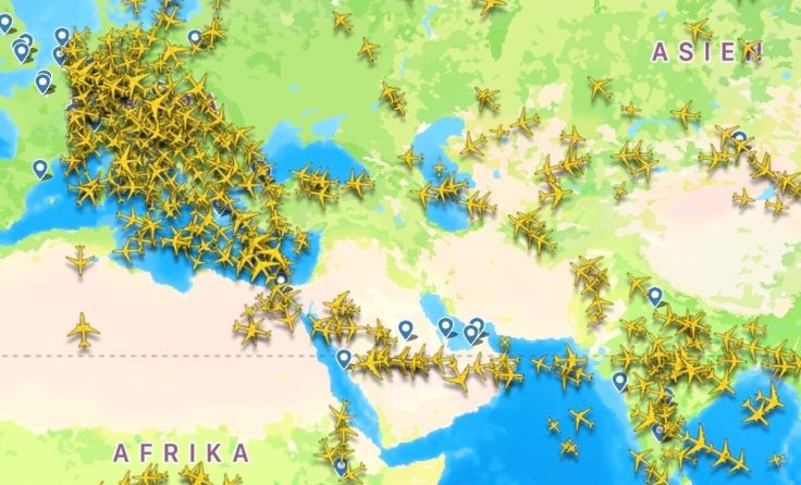 Leere Lufträume sind aktuell auf Flightradar zu sehen (Foto: Screenshot/Flightradar24)