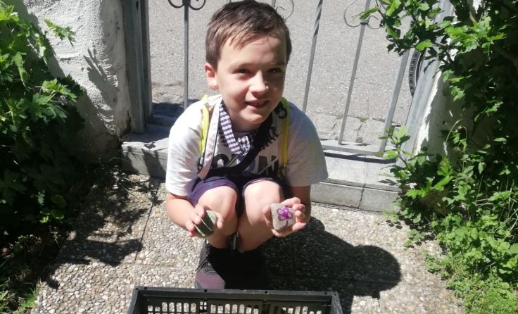 Ein junger Schärdinger beim Bemalen der Steine. (Foto: Kinderfreunde)