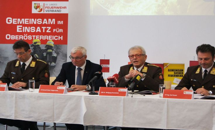 Feuerwehr-Landesrat Elmar Podgorschek zieht mit dem OÖ-Kommando Bilanz. Foto: OÖLFV/Bruckbauer