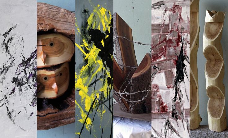 Vater und Sohn Enzenberger beschäftigen sich mit dem Thema Holz. Foto: Enzenberger