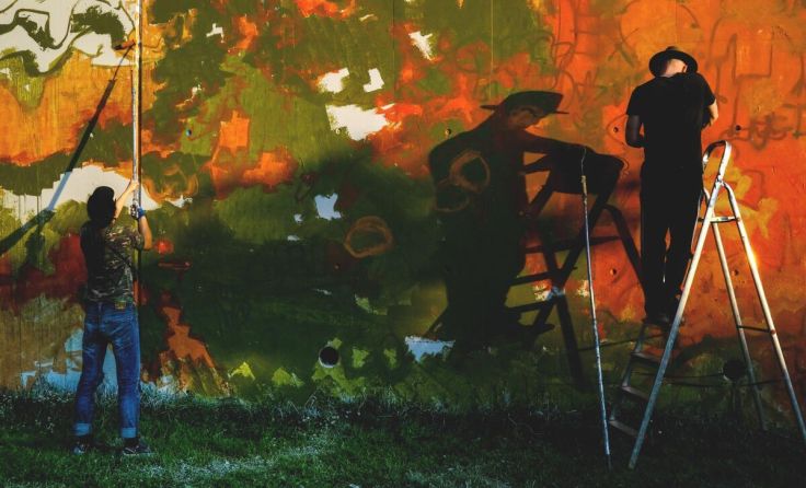 Das Live-Street-Art Duo Video.Sckre im vollen Einsatz. (Foto: Mark Daniel Prohaska)