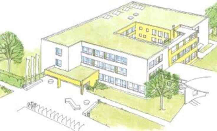 Bauplan der geplanten neuen Volksschule Langholzfeld. (Foto: Architekturbüro Ableidinger & Partner)