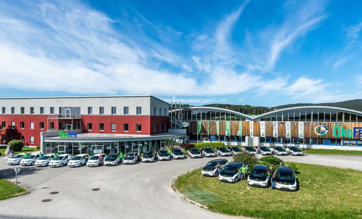 Die neue Elektroautoflotte mit den Mitarbeitern in Niederkappel