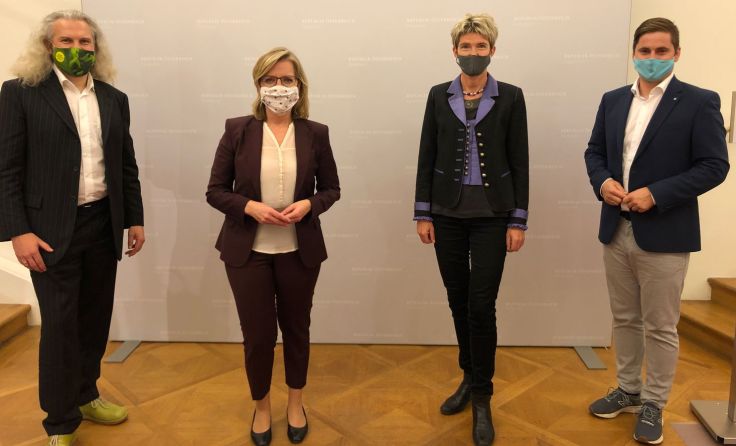 V.l.: Martin Litschauer, Leonore Gewessler, Martina Diesner-Wais, Lukas Brandweiner; Foto: W. Vogl