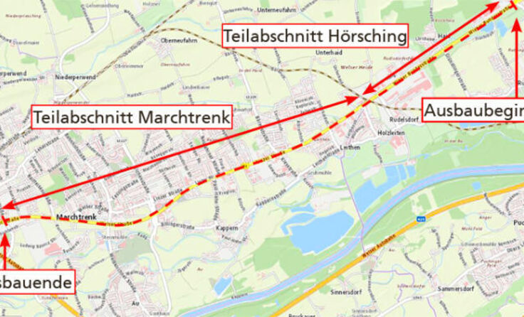 Die B1 im Abschnitt Hörsching soll ausgebaut werden. (Foto: Karte Quelle Doris)