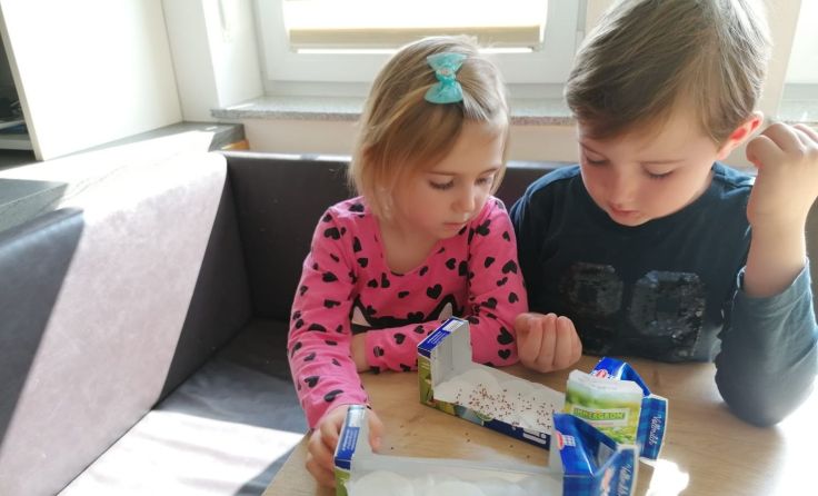 Emilie und Jonas haben Kresseansetzen aus dem Newsletter probiert. Foto:Privat