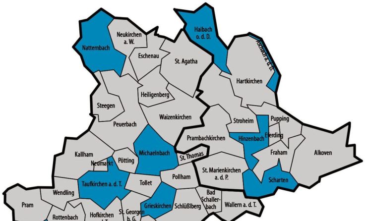 In den blau gekennzeichneten Gemeinden wird der Gemeinderat verkleinert. (Foto: Tips Grafik)