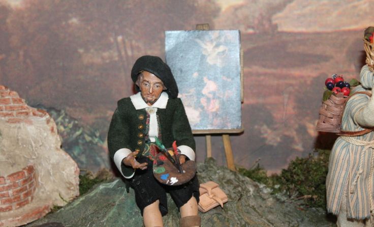 Der Aschacher Maler Josef Abel sitzt in der Krippe. (Foto: LHackl)