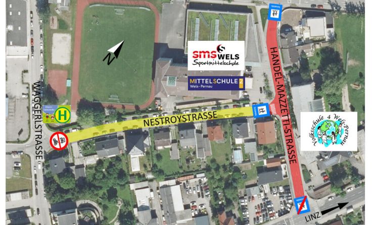 Ansicht der Straßen rund um die Schulen (Foto: Stadt Wels)