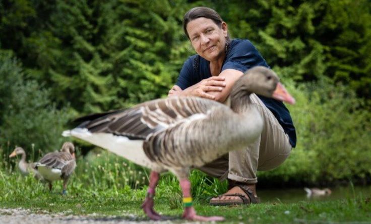Sonia Kleindorfer und Grausgänse (Foto: Brandstätter Verlag)
