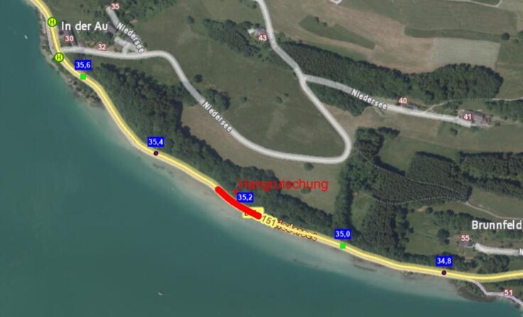 Gefahr durch möglichen Hangrutsch (Foto: Screenshot www.doris.at/OÖ Straßeninfo)