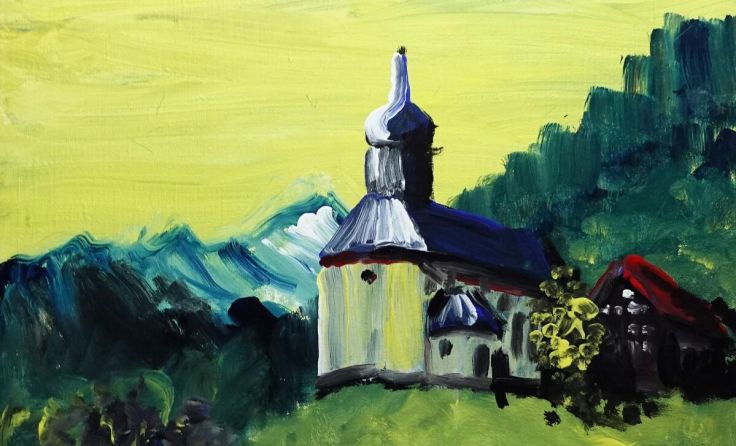 Das Acrylbild "Osterspaziergang" von Mundmaler Paulus Ploier. (Foto: Mundmaler Paulus Ploier)