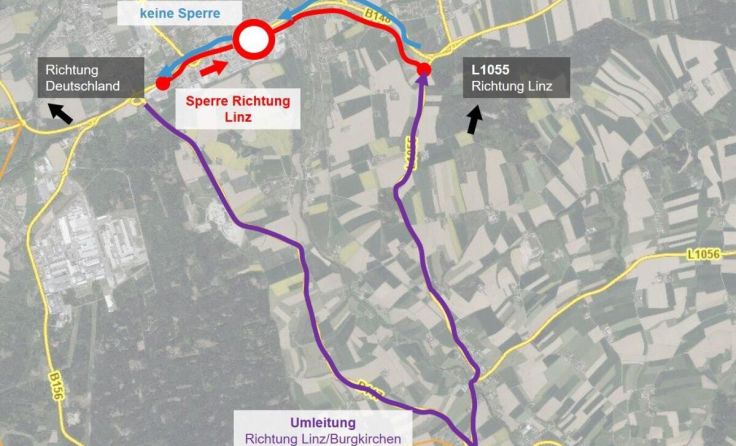 Sanierungsarbeiten B148 im Bereich Braunau-Stadt (Foto: Land OÖ)