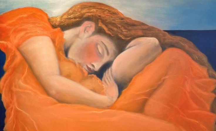 Der Schönheitsschlaf der Göttin, Öl auf Malplatte, 60x80, 2023. (Foto: Angelika Toma)