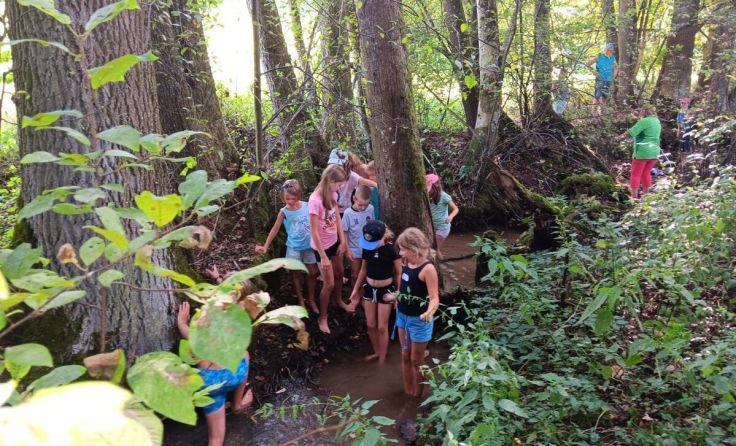Kinder erkunden den Bach (Foto: Gisela Peutlberger-Naderer)