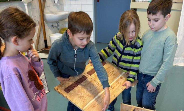 Beim Zusammenbauen der Wurmkiste halfen alle mit. (Foto: Volksschule Steinbach/Steyr)