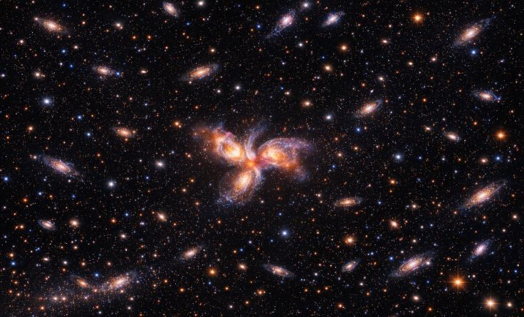 Riesengalaxien dürften schneller entstanden sein, als bisher angenommen; Foto: KI-generiert