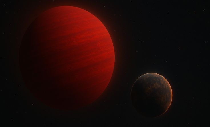 Der Exoplanet TOI 5734b umrundet seinen Stern in geringem Abstand; Foto: KI-generiert
