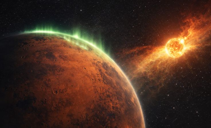 ESA Orbiter messen Sonnensturm auf dem Mars; Foto: KI-generiert