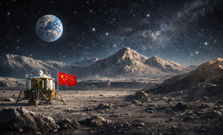 China möchte bis spätestens 2030 Menschen zum Mond bringen; Foto: KI-generiert