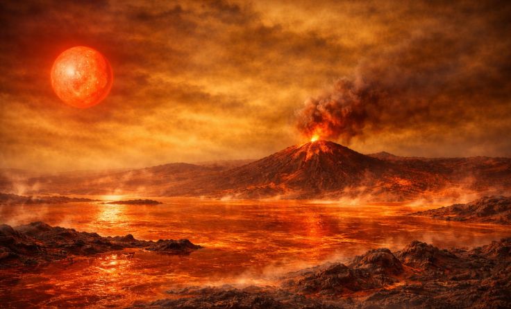 Exoplanet L 98 59d dürfte einen Ozean aus Magma beherbergen; Foto: KI-generiert