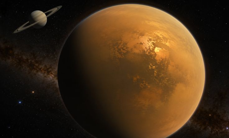 Saturnmond Titan (Illustration); Bild: KI-generiert