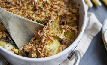 Spargel Kartoffel Auflauf mit knuspriger Tofukruste