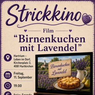 Strickkino Birnenkuchen mit Lavendel